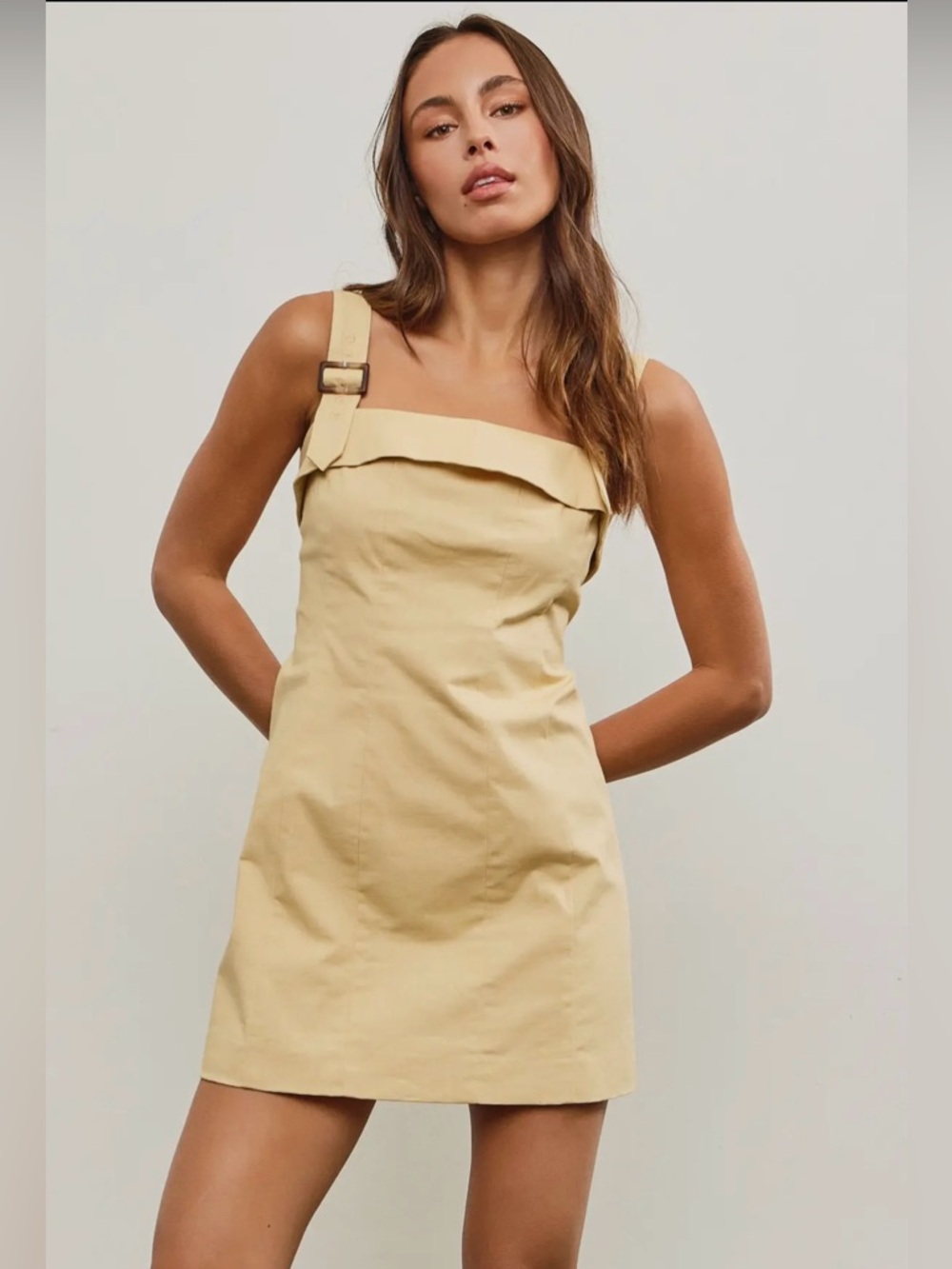 Strap Detail Mini Linen Dress